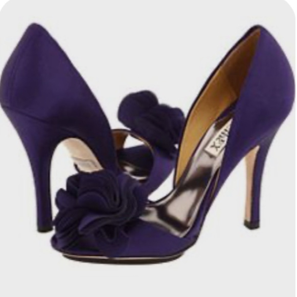 Badgley Mischka Women's Randall Purple Peep-Toe Satin Heels 6 6.5